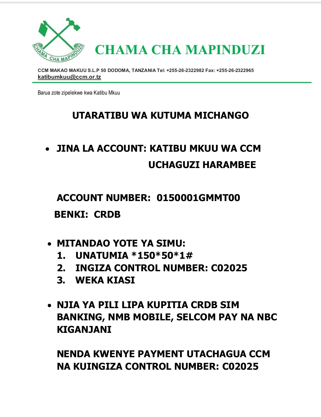 CCM yazindua Harambee ya kuchagia fedha kwa ajili ya kampeni